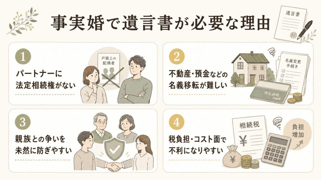 事実婚で遺言書が必要な理由